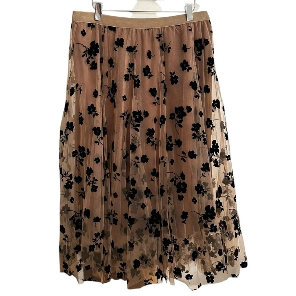 CHICWISH 3D Mesh Tulle Velvet Floral MIDI Skirt Fairycore Whimigoth Size 2XL-3XL - Picture 1 of 16